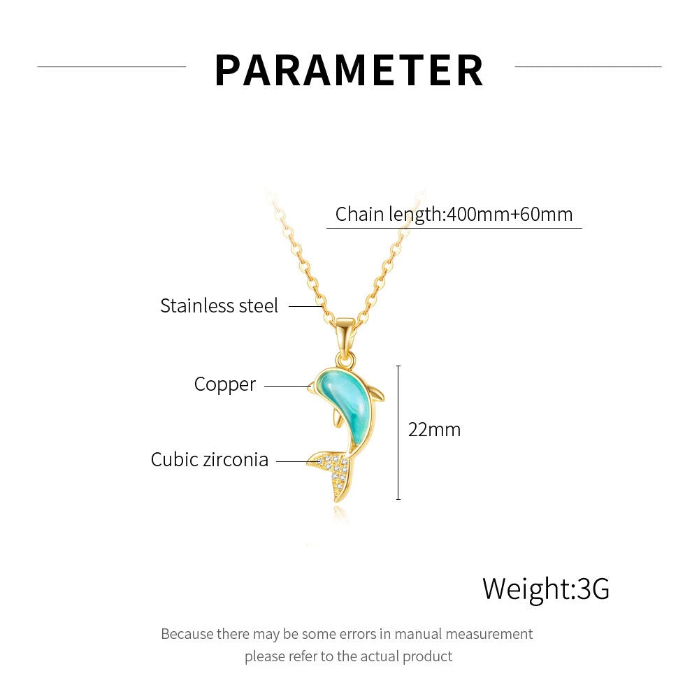 European Stainless Steel Blue Dolphin Pendant Necklace | Elegant Jewelry Gift for Women