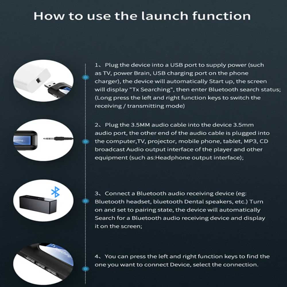 USB Bluetooth 5.0 Transmitter Receiver 4 IN 1 Wireless Audio 3.5mm Aux Adapter