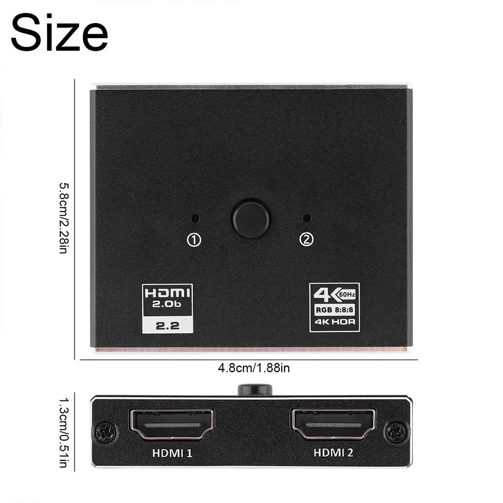4K 60Hz HDMI 2.1 Splitter Switch - 1 in 2 Out or 2 Input 1 Output for HDTV PC