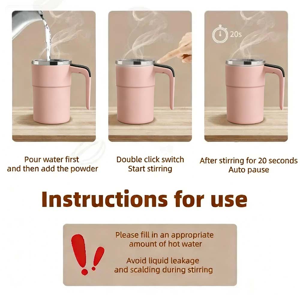 Pink Self-Stirring Coffee Mug for Women Rechargeable Electric Mixing Cup Automatic Magnetic Blender