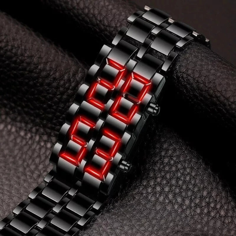 Fashion Mens Digital Lava Wrist Watch Men Black Full Metal Red LED Display