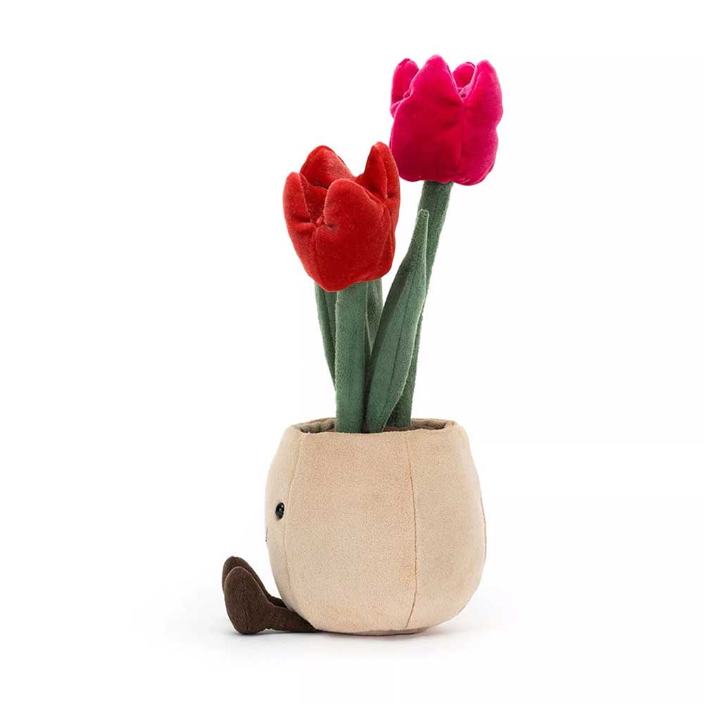 Amuseables Tulip Pot Soft Toy – Cute Flowerpot Plush with Textured Tulip & Felt Pot, Desk Decor Gift