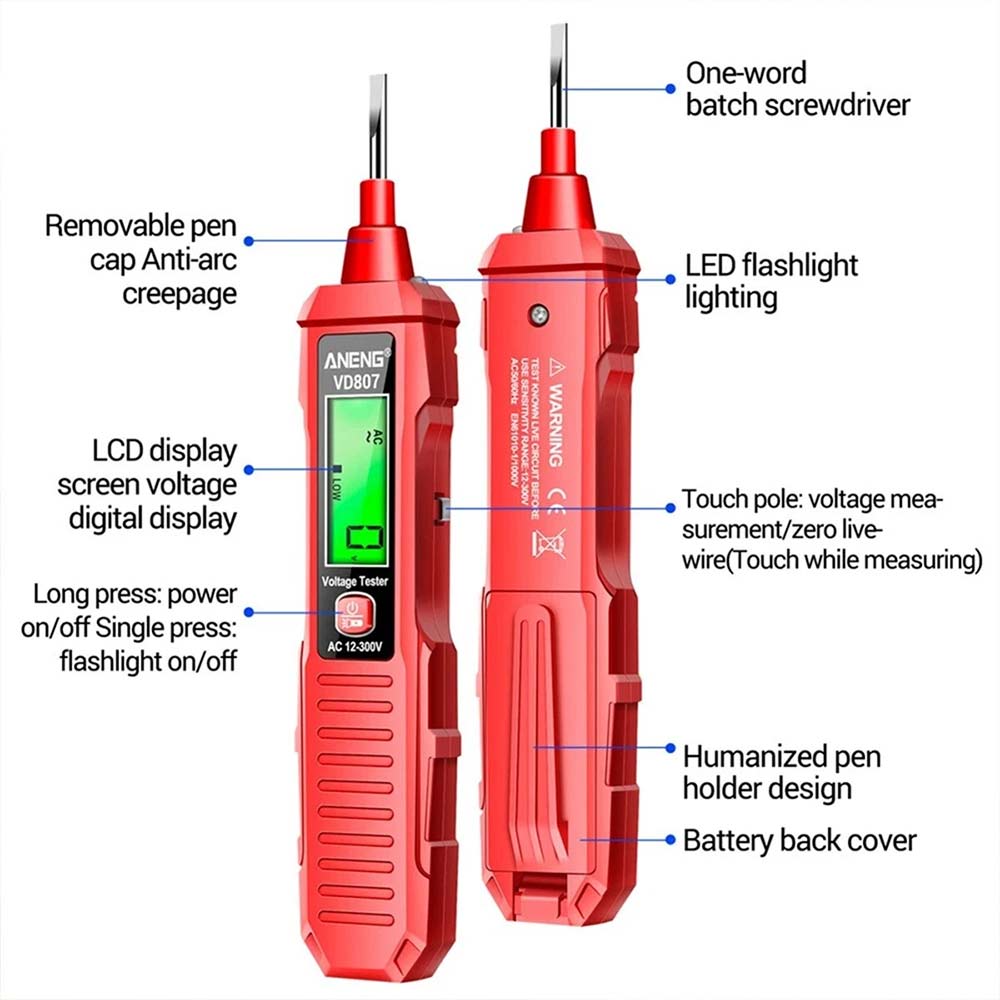 Non-Contact Voltage Tester Pen AC Sensor Power Alert 12-300V Electric Detector