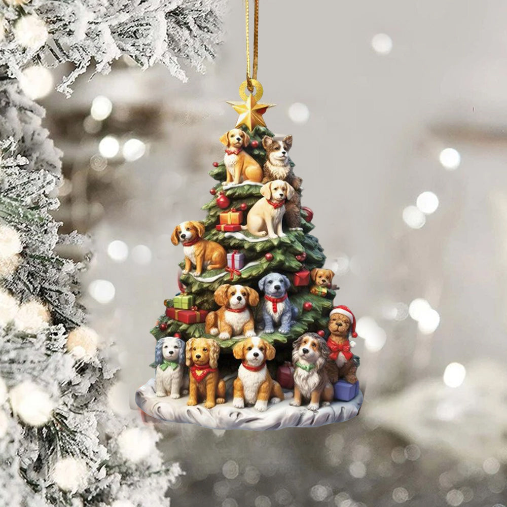 Christmas Tree Dog Acrylic Ornament 2D- Car Mirror Hanging Gift for Dog Lovers