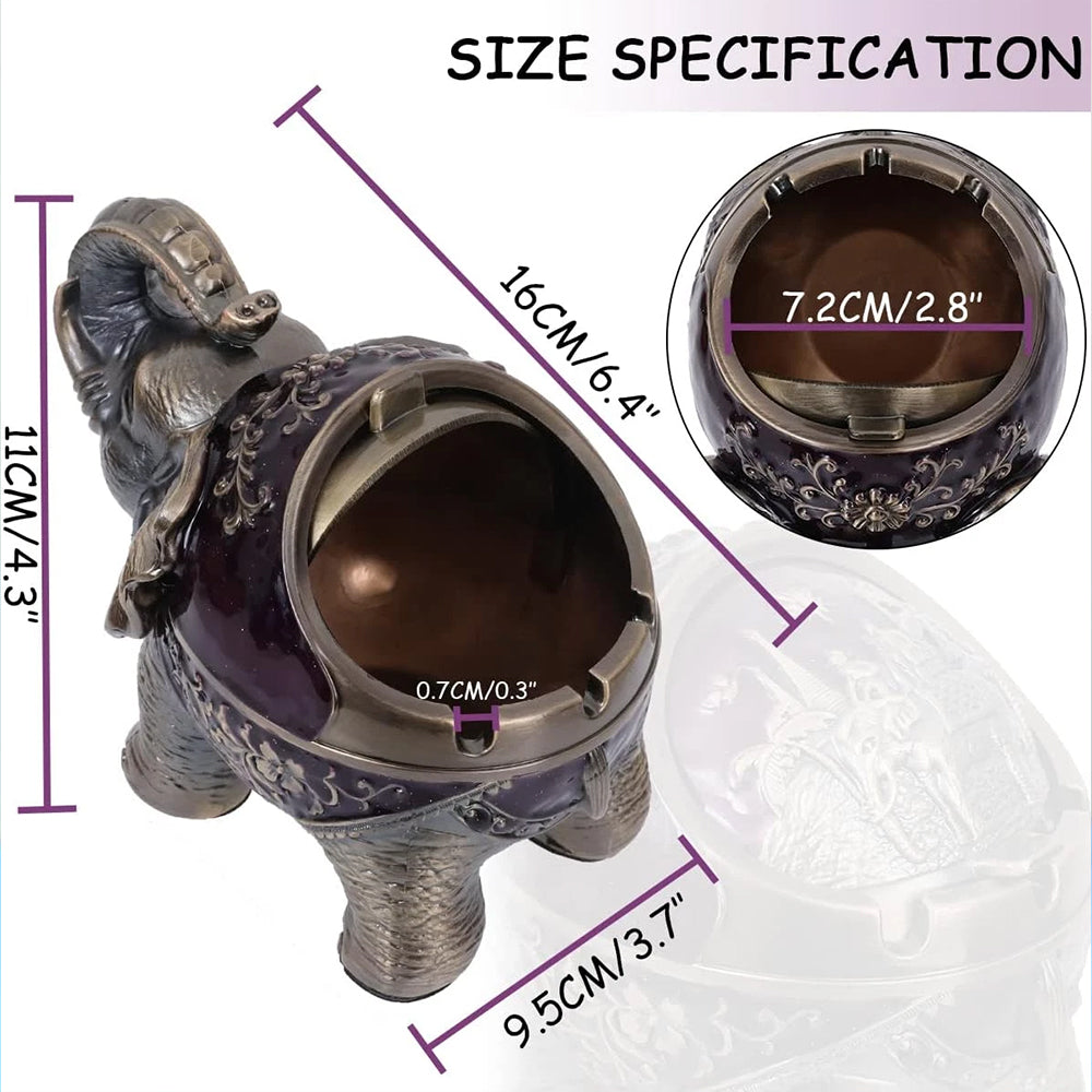 Elephant Ashtray with Lid - Windproof Metal Ashtray for Outdoor & Indoor Use, Decorative Patio & Home Accessory
