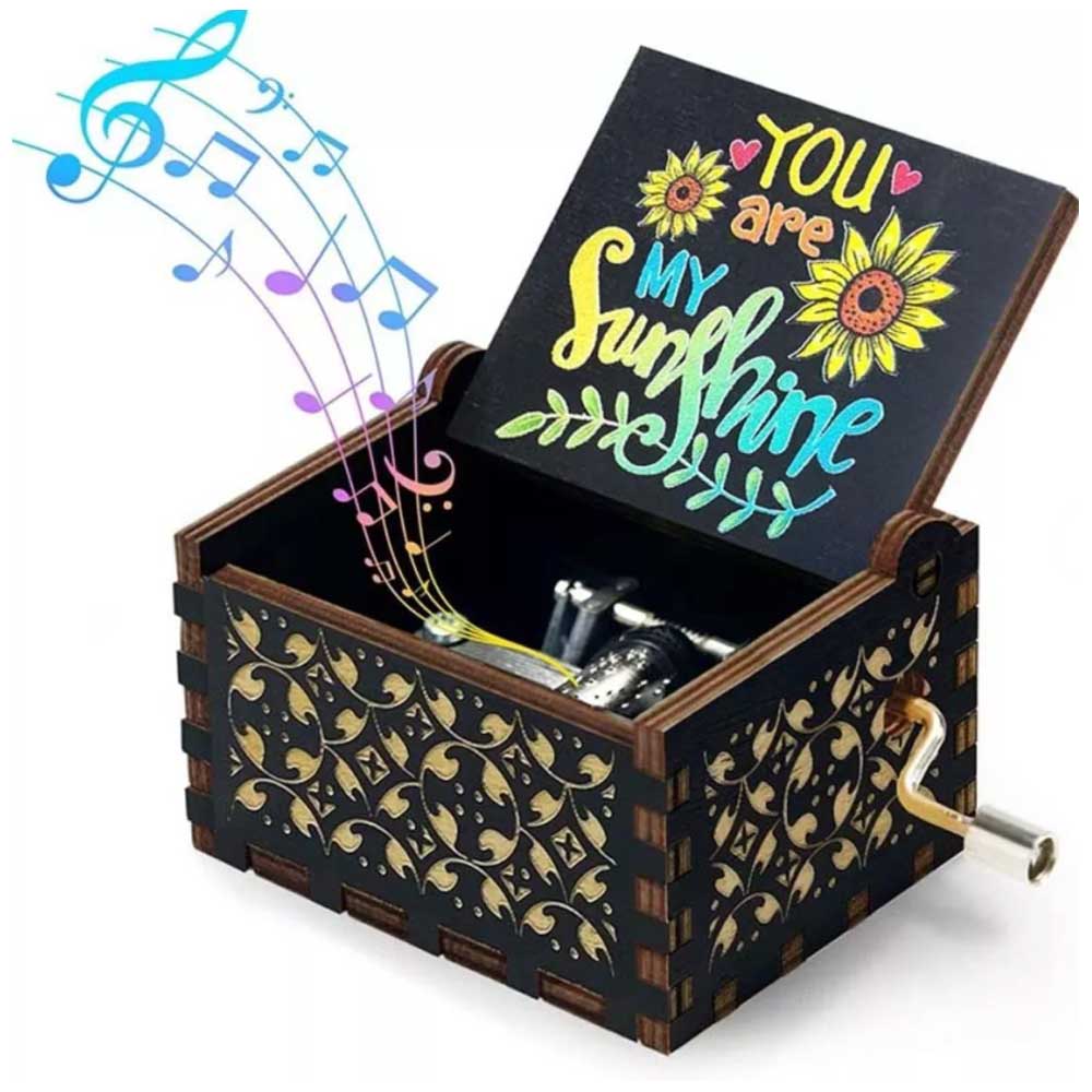 Gifts Hand-Cranked You are My Sunshine Music Box Musical Boxes Black Engraved