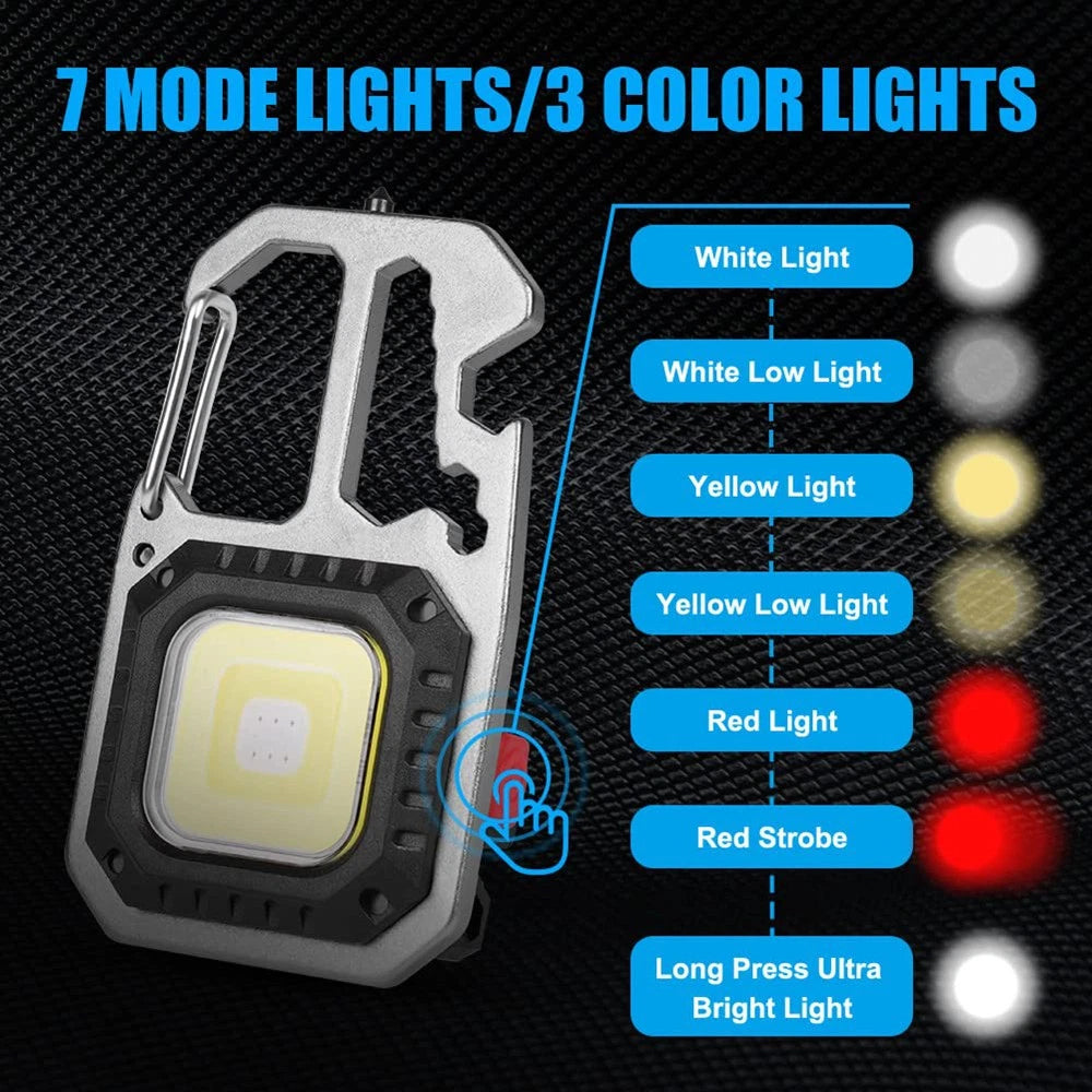 1x USB Rechargeable LED COB Work Light - Mini Keychain Torch with Magnet & 7 Modes