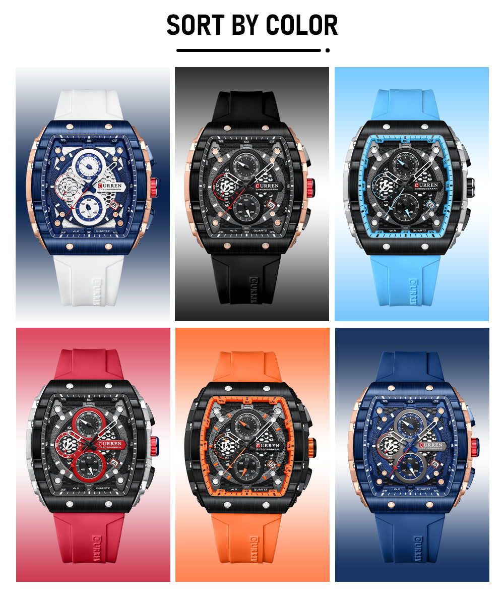 Men's Chronograph Watch – 47mm Quartz Silicone Strap, 3ATM Water Resistant