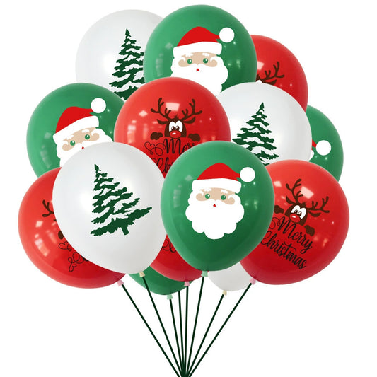 24-Pack Christmas Latex Balloons -Red, Green & White Santa & Tree Print Party Decorations