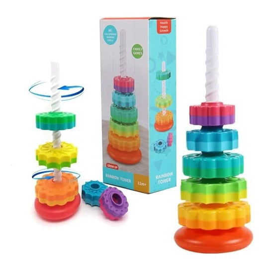 Rainbow Spinning Stacking Toy - Rotating Gear Tower for 12M+