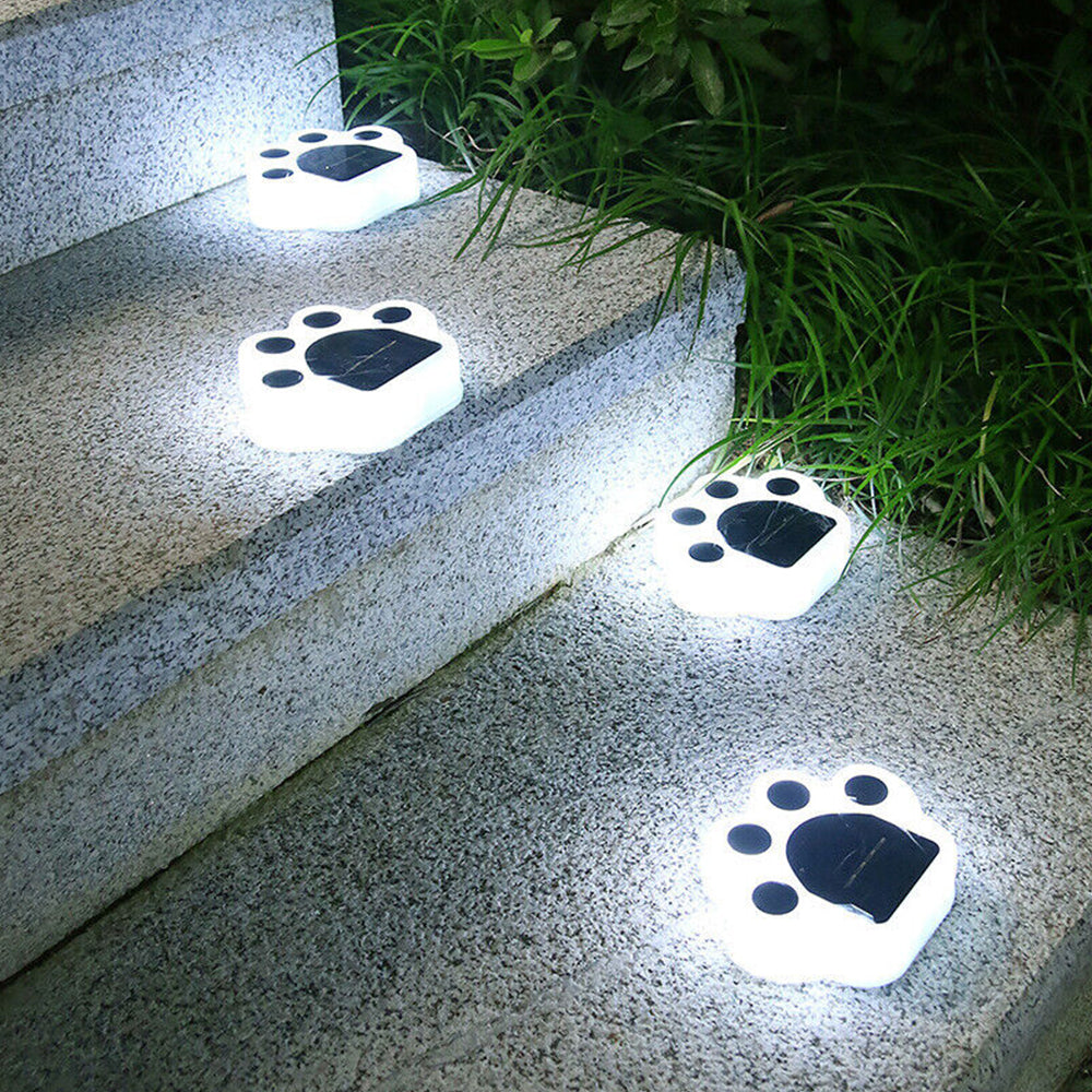 4PCS Animal Bear Paw Print Solar Power Light Outdoor Garden Yard Waterproof Lamp