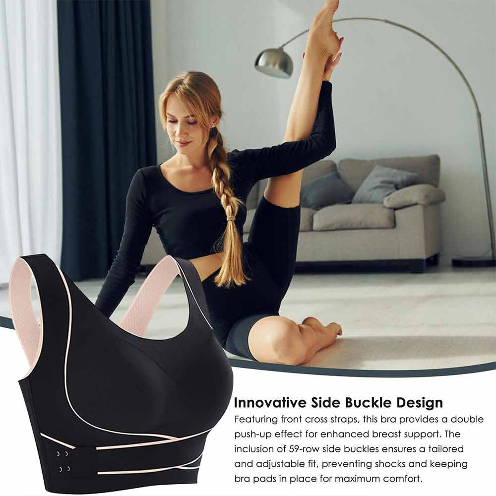Women Comfy Corset Bra Sport Front Cross Seamless Smooth Liner Side Buckle Bra