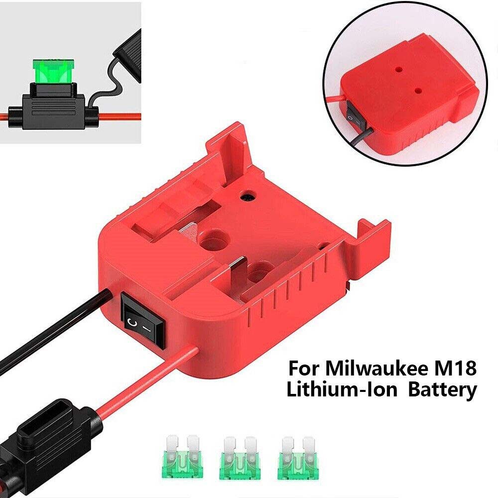 Battery Adapter With Fuse built-in switch for Milwaukee 18V To Dock Holder 12Awg