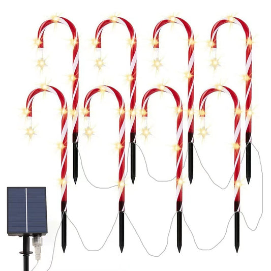 5-in-1 Solar Powered Red Candy Cane LED Lights Outdoor Christmas Pathway Decoration