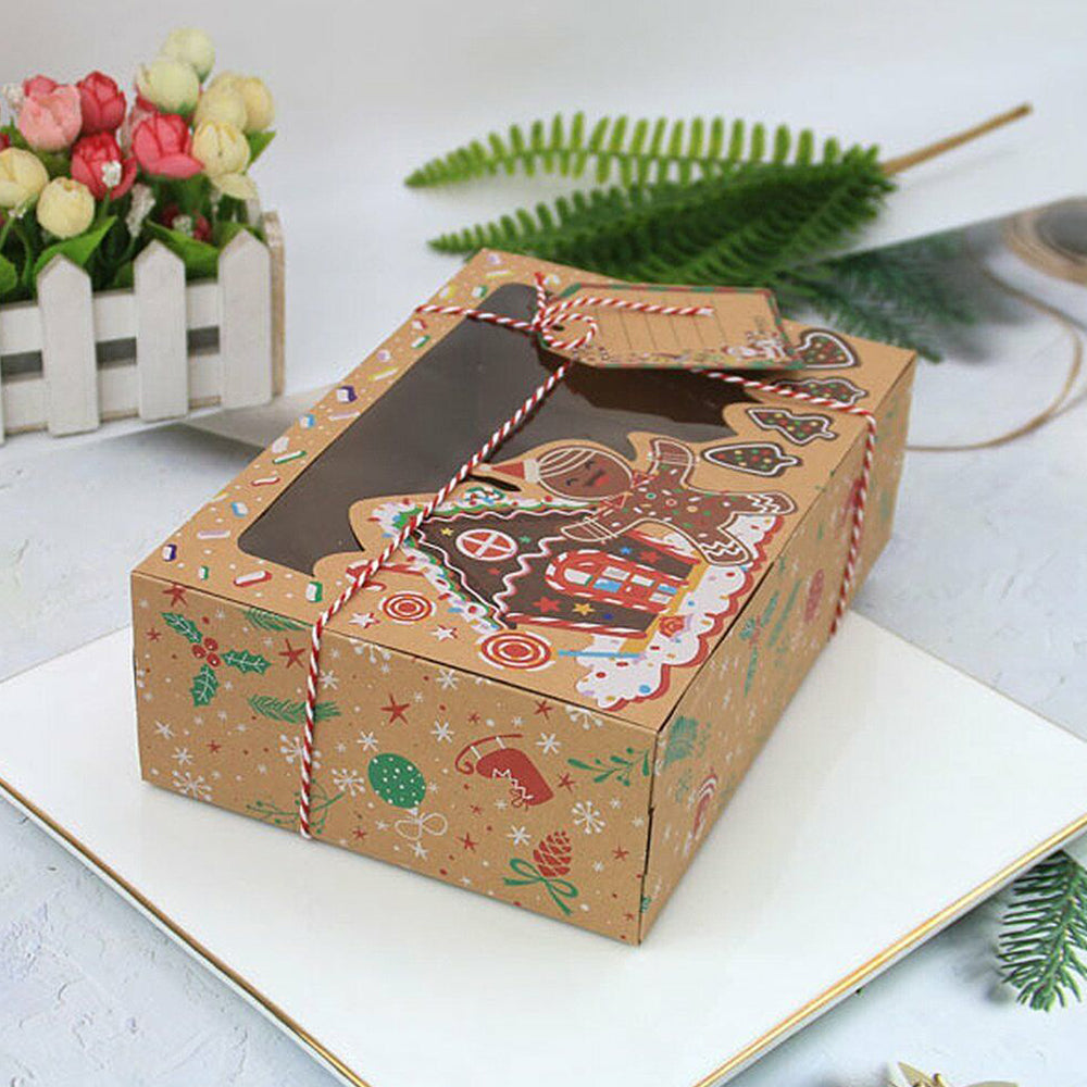 12PCS Christmas Candy Cookie Boxes Bakery Gift Boxes Cupcake Muffin Cake Box