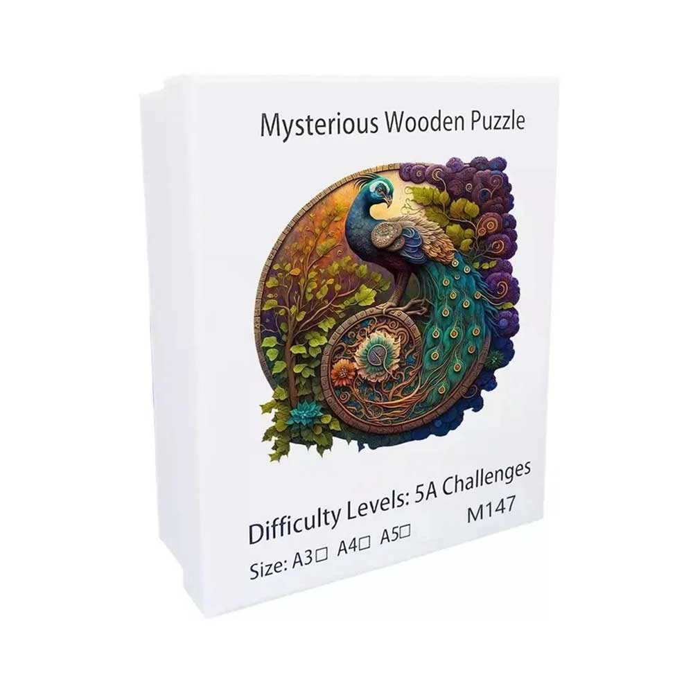 Peacock Round Wooden Jigsaw Puzzle – Artistic Decor & Relaxing Gift for Adults and Families
