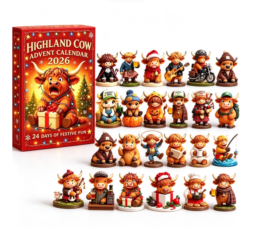 24-Day Highland Cow Advent Calendar – 3D Silicone Figures Christmas Countdown