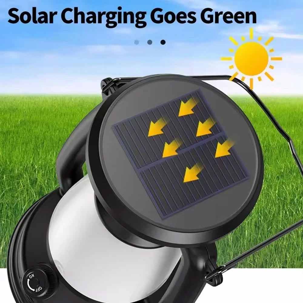 Solar Camping Lantern – USB Rechargeable LED Tent Light with Rotary Dimming