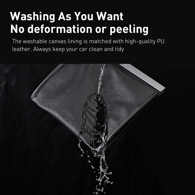 Baseus PU Leather Car Trash Bag - Waterproof, Leakproof Waste Basket with Magnetic Closure