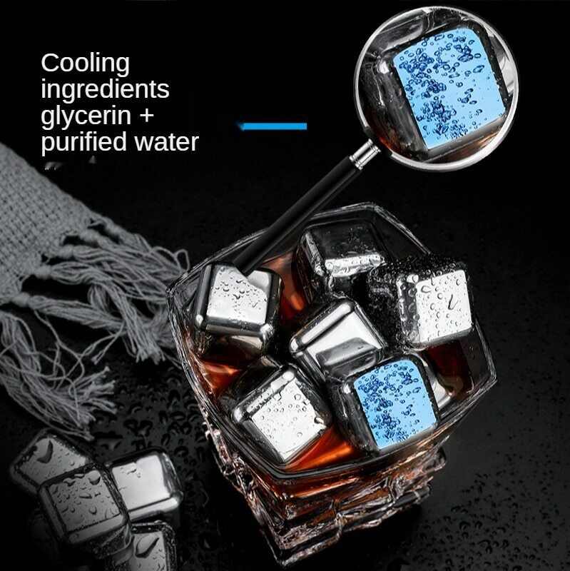 Stainless Steel Ice Cubes Chilling Stones Rocks Reusable with Tong for Whiskey