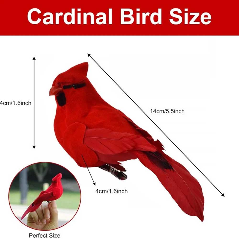 12PCS Realistic Bird Decor, Feathered Red Cardinal Ornaments with Clip - for Christmas Tree, Wreath, Home & Garden