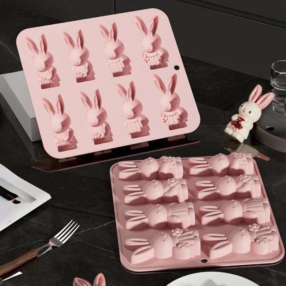 8 Grid Easter Bunny Baking Mold - Food Grade Silicone Baking Tray for Easter Treats