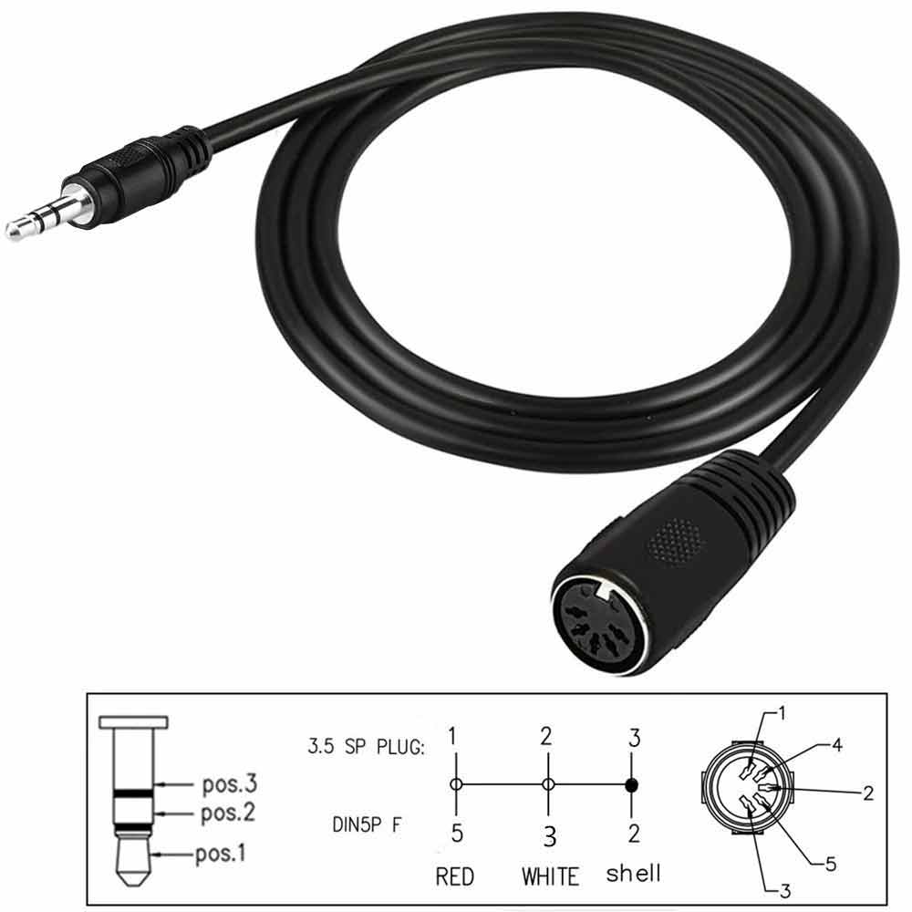Type A TRS 3.5mm Mini Jack to MIDI 5-Pin DIN Female Adapter Cable – 0.5m