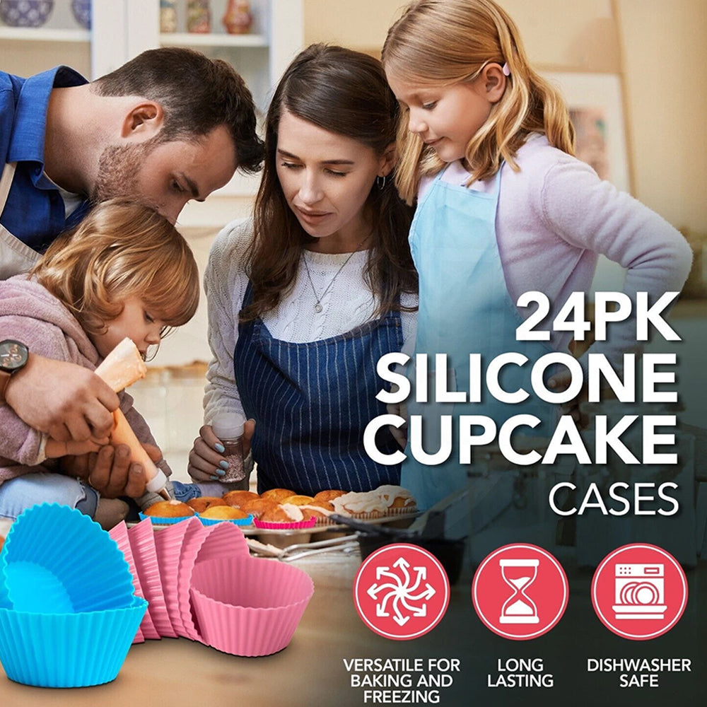 24PCS Reusable Silicone Cupcake Cases - Non-Stick, Multicolored Muffin Baking Cups