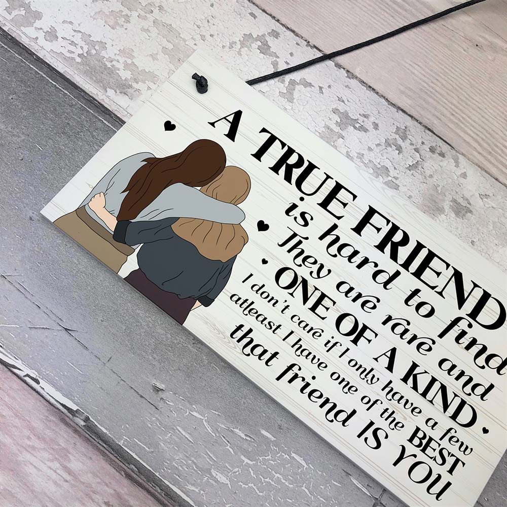 Wooden Friendship Gift for Best Friend – “True Friend” Wall Decor, Birthday & Christmas Gift for Her