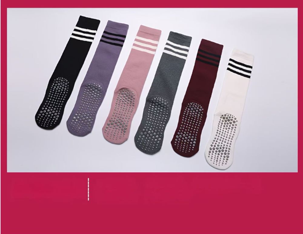 Non-Slip Women's Yoga Socks – Mid-Calf Striped for Indoor Floor & Pilates