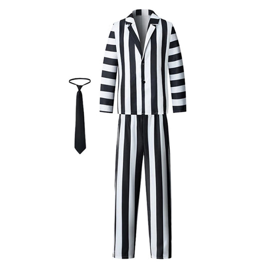 3pcs Set Men Beetlejuice Costume Spooky Halloween Cosplay Costume Adults