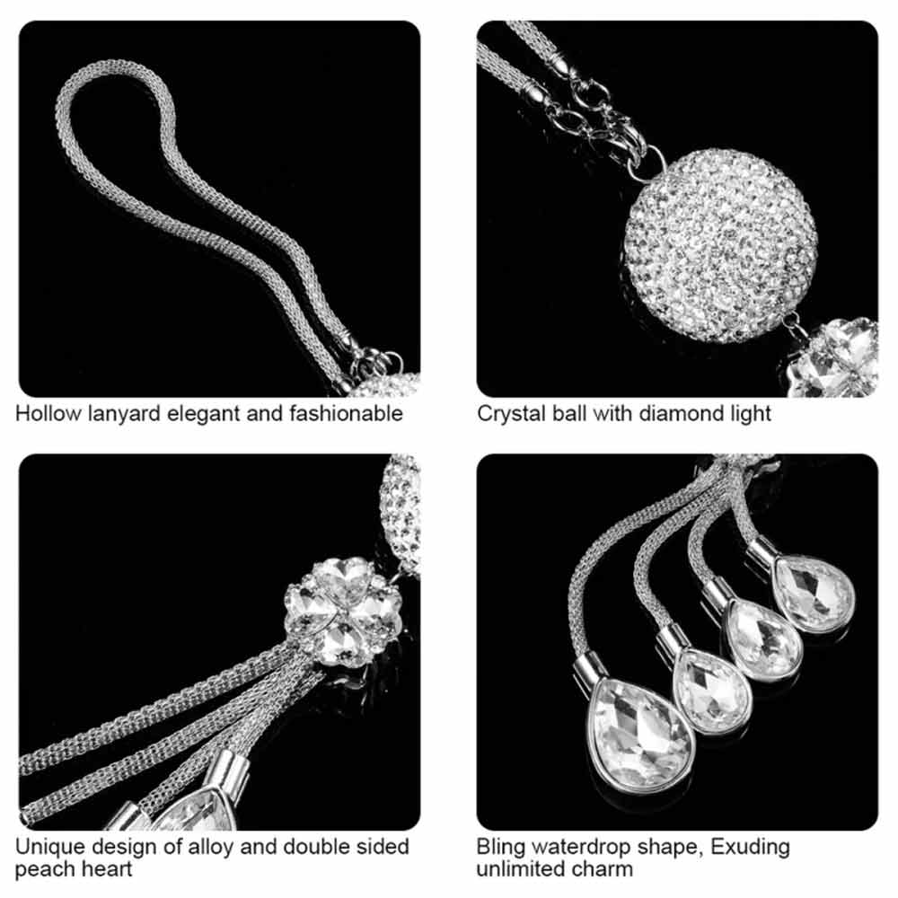 White Crystal Disco Ball Charm Hanging Ornament Car Rear View Mirror Pendant