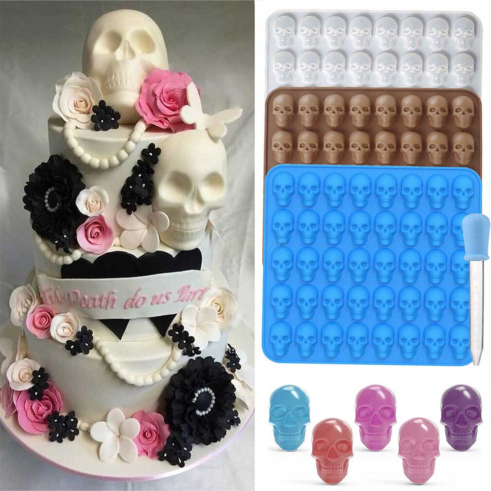 40 Cavity Jelly Mold Gummy Candy Mould Ice Tray Silicone Halloween Skull