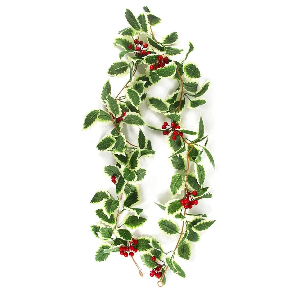 2Pcs 2.2M Christmas Garland with Holly Leaves & Red Berries Artificial Greenery for Fireplace, Stairs & Door Decor
﻿
