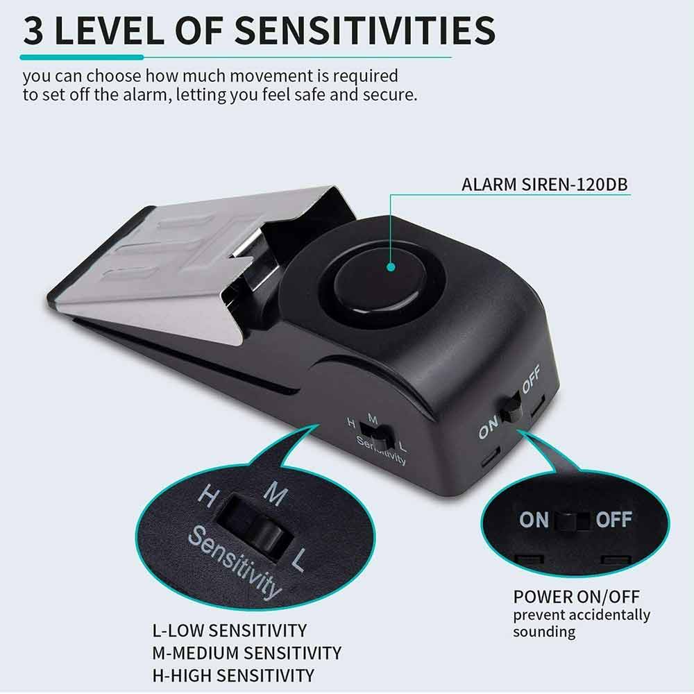 Home Security Wedge Door Stop Alarm System Device Intruder Alert Detection