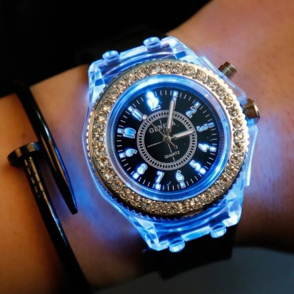 Men's Watch Teenage Women's Watch Crystal Quartz Bracelet with LED Illumination
