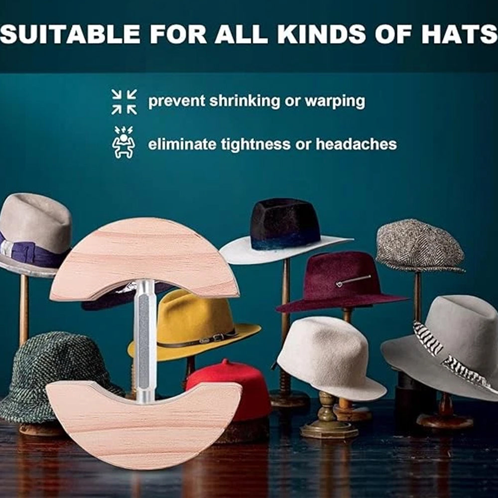 Adjustable Wooden Hat Stretcher – Resize & Preserve Fitted Hats (7.5" to 9.8")