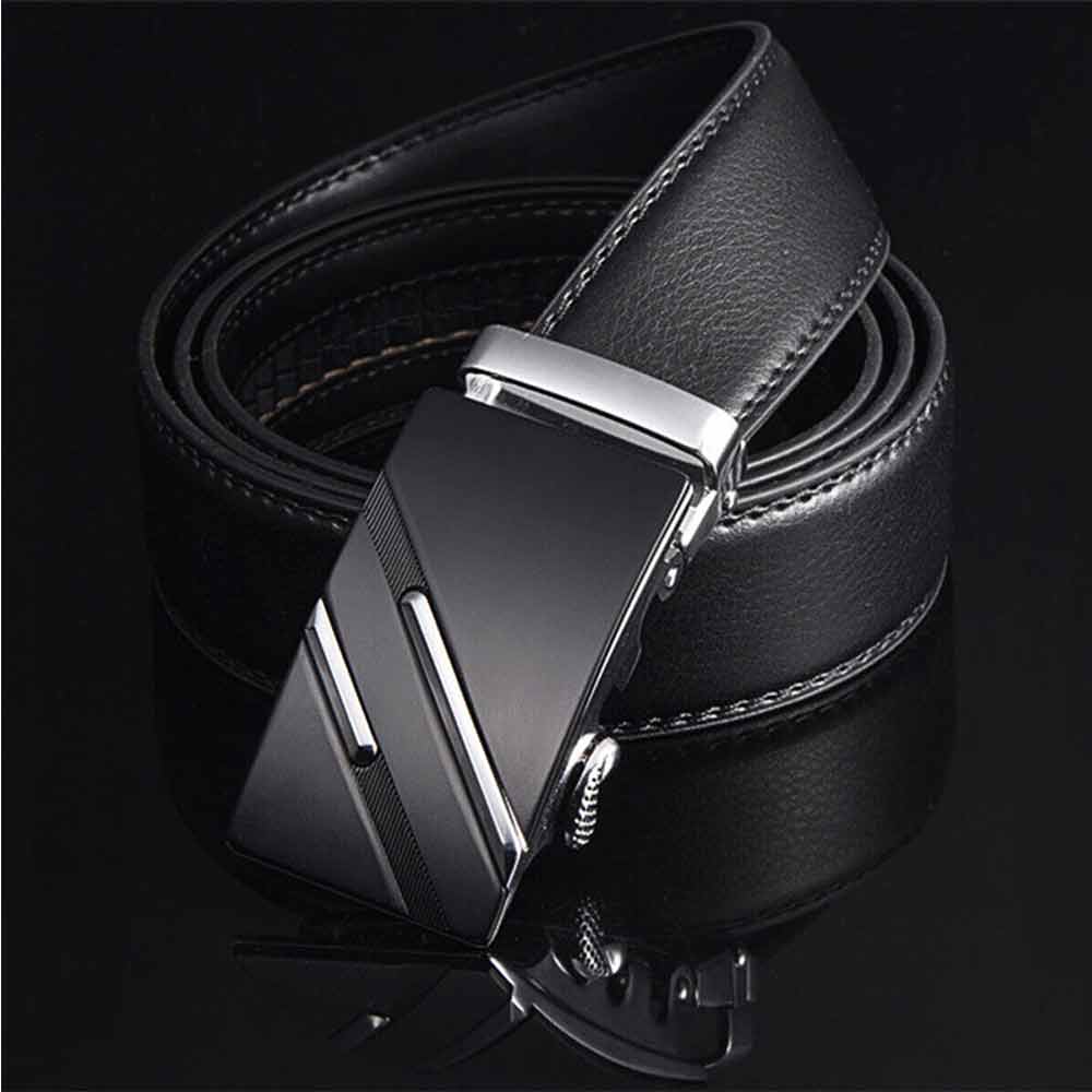 120cm Fashion Mens Leather Ratchet Belt Automatic Buckle Waistband Waist Strap