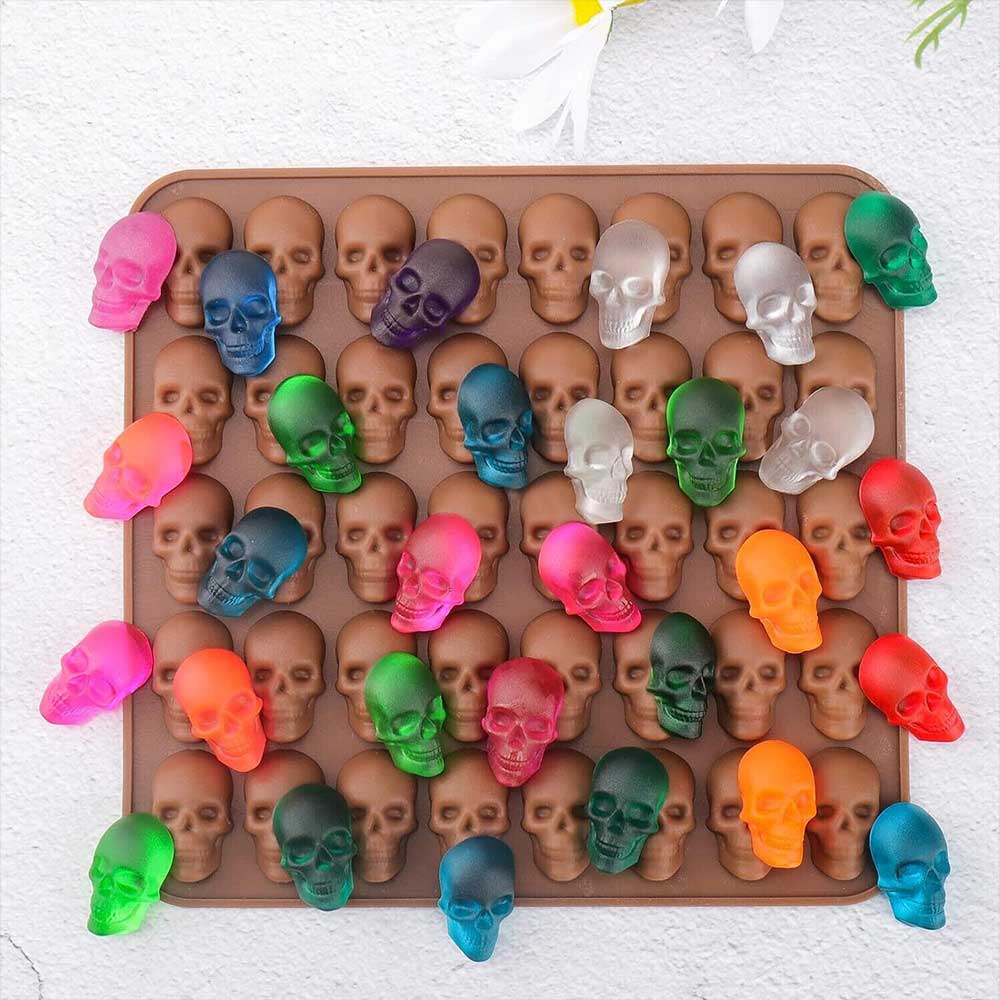 40 Cavity Jelly Mold Gummy Candy Mould Ice Tray Silicone Halloween Skull