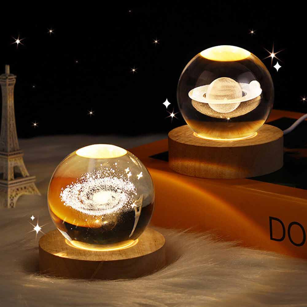 3D Moon Night Light Planet Globe Galaxy LED Crystal Ball Table Lamp Bedside USB