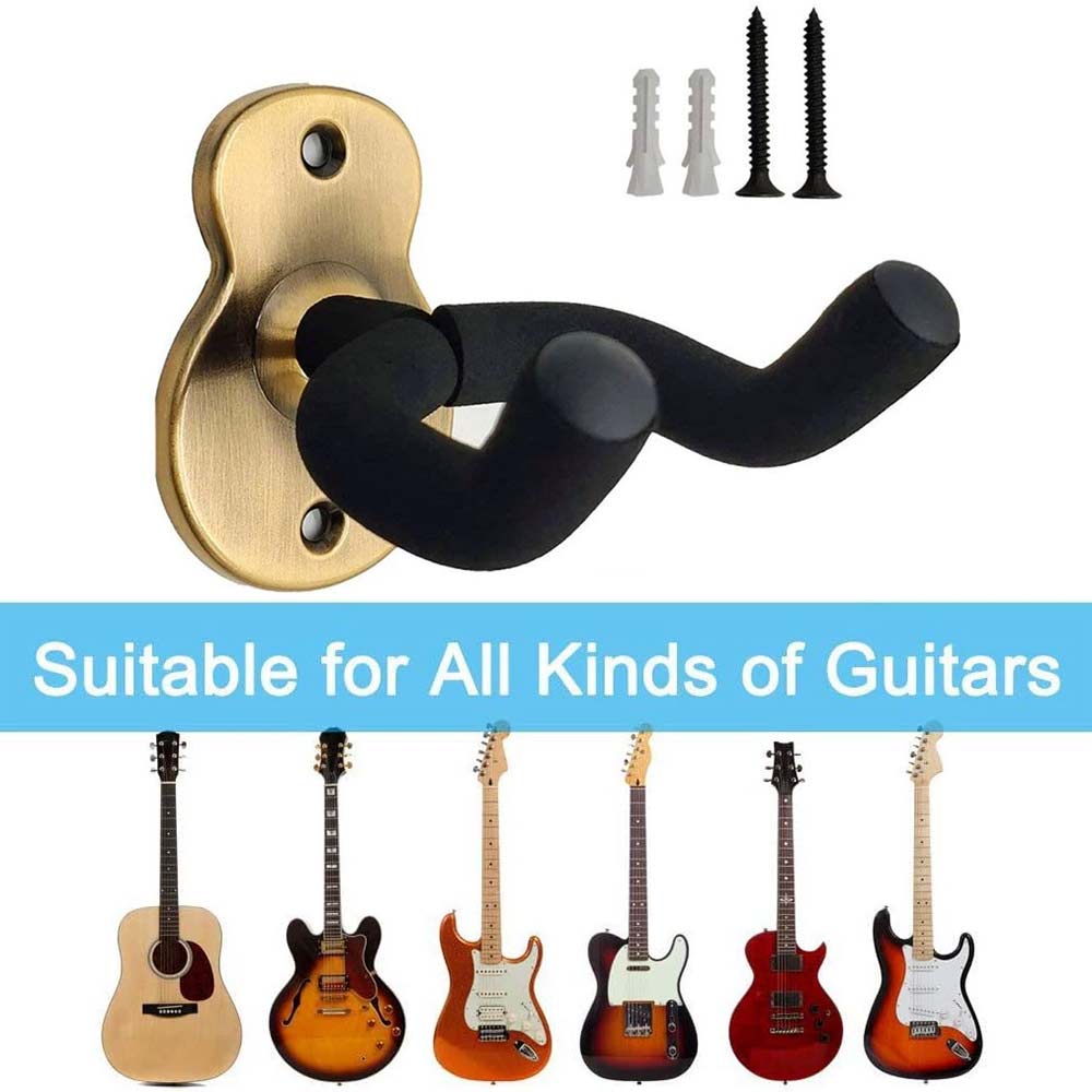 2x Metal Guitar Hanger Wall Mount - Non-Slip Holder for Guitar, Bass, Ukulele
