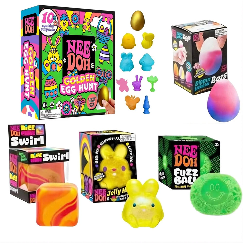 Easter Golden Egg Mystery Hunt – 4 Eggs Filled with 10 Squishy Squeeze Toys