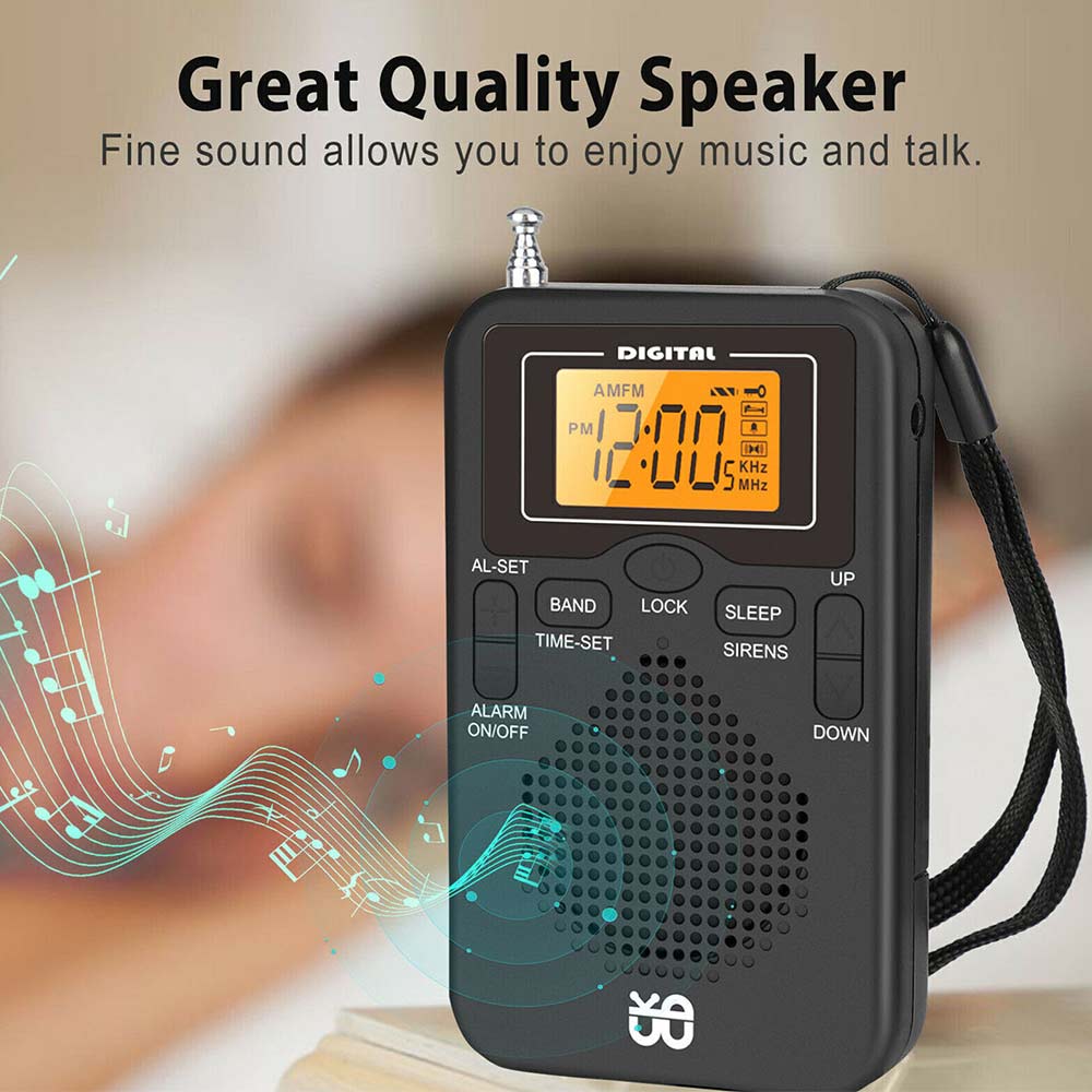 Mini Portable Pocket Digital LCD AM FM Radio Battery Powered Receiver Speaker