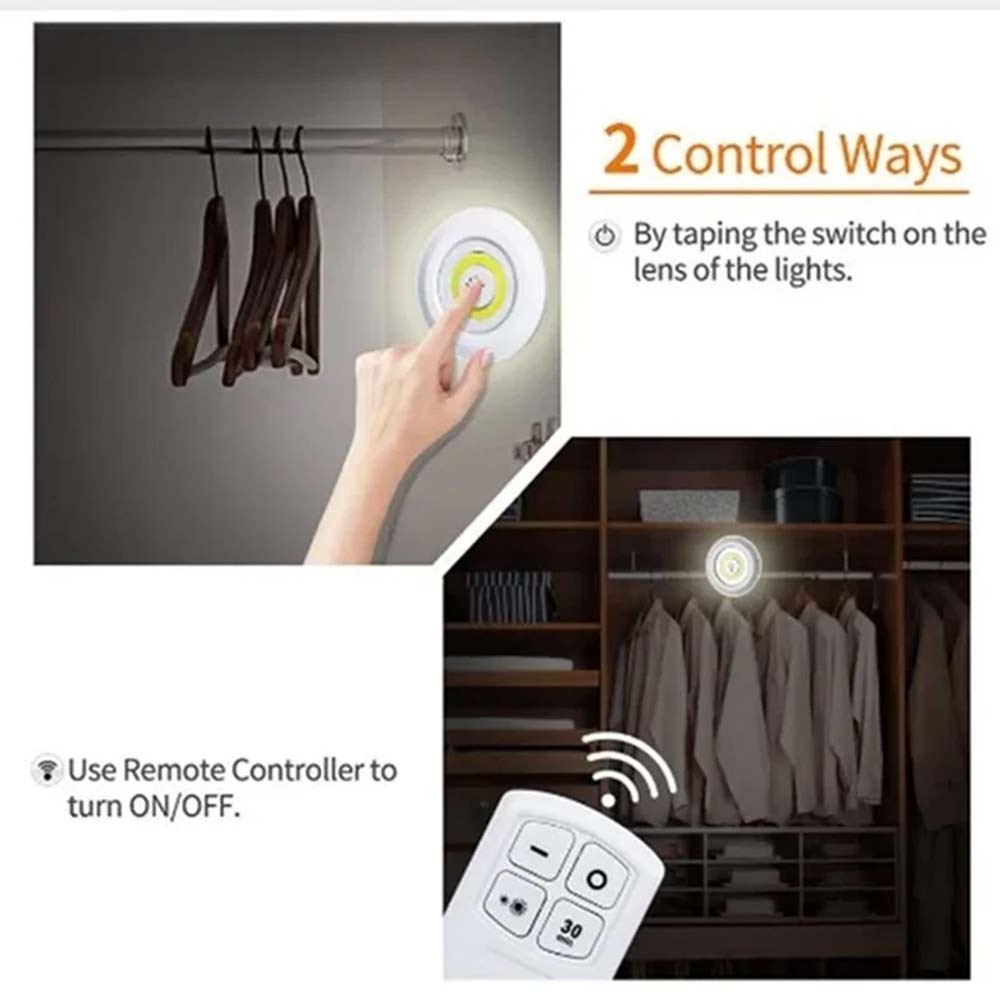 3PCS Remote LED Push Lights - Dimmable Under Cabinet Lights with Timer