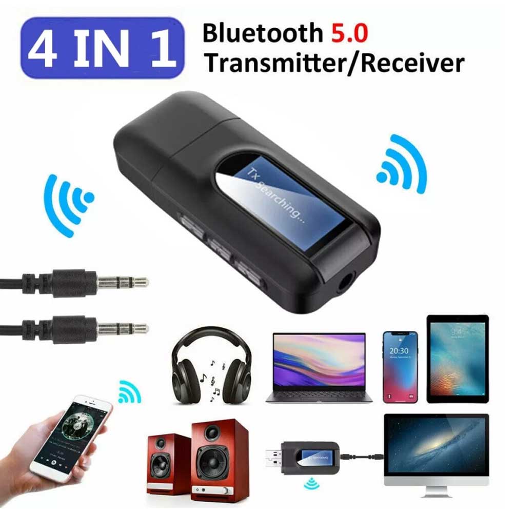 USB Bluetooth 5.0 Transmitter Receiver 4 IN 1 Wireless Audio 3.5mm Aux Adapter