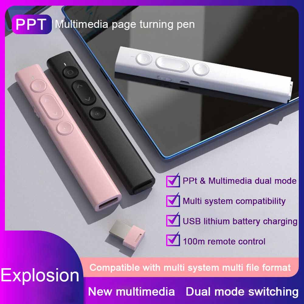 S7 Wireless Presenter Remote, Laser Pointer PowerPoint Clicker for PC/MAC - Hyperlink, Volume Control, USB-C Charging