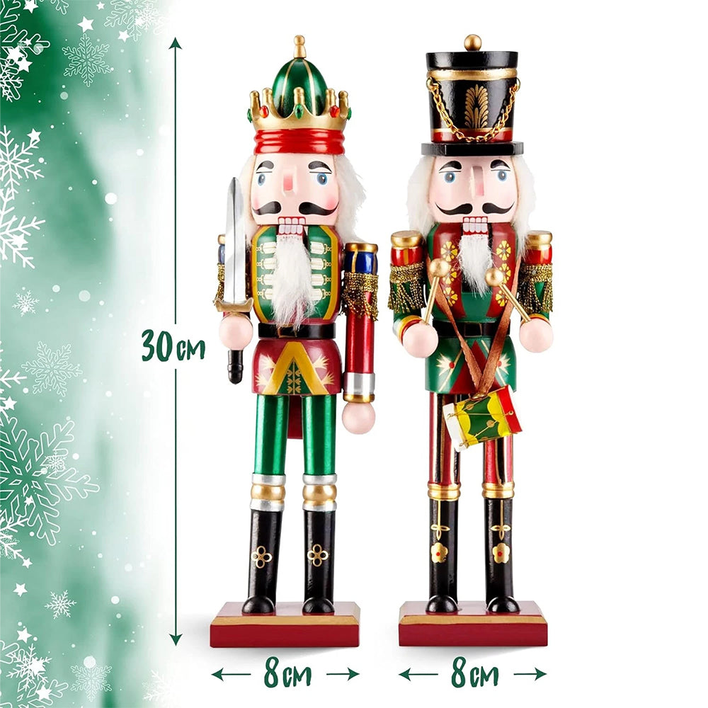 Wooden Nutcracker Soldier Figurines | Traditional Christmas Tabletop Decor with Festive Design