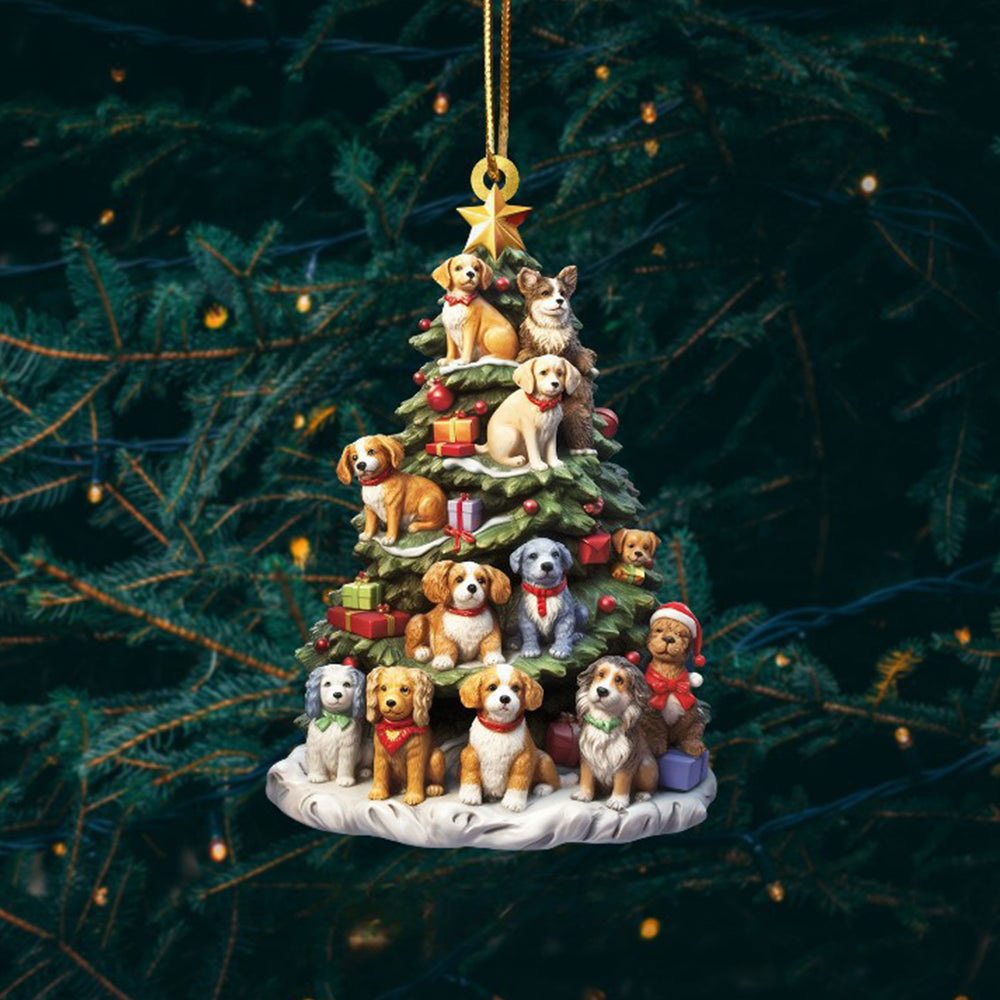 Christmas Tree Dog Acrylic Ornament 2D- Car Mirror Hanging Gift for Dog Lovers