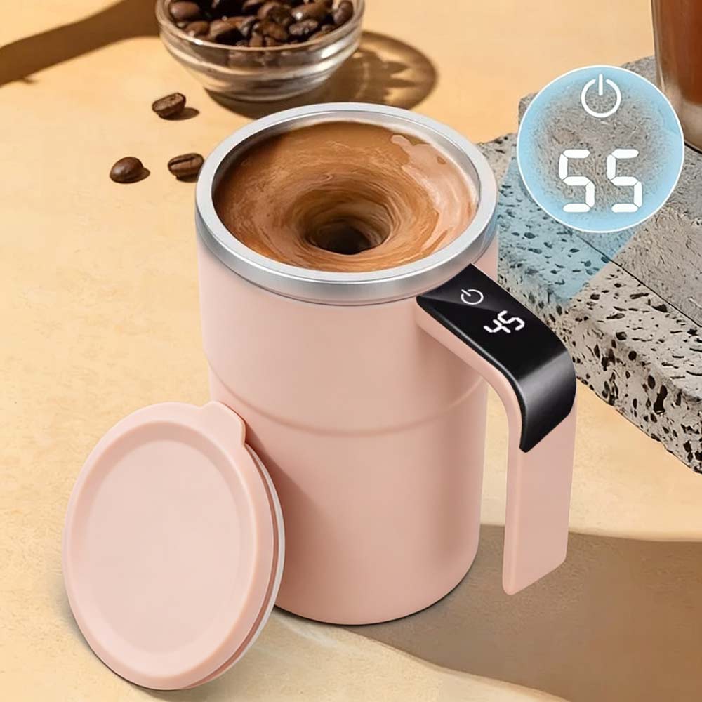 Pink Self-Stirring Coffee Mug for Women Rechargeable Electric Mixing Cup Automatic Magnetic Blender
