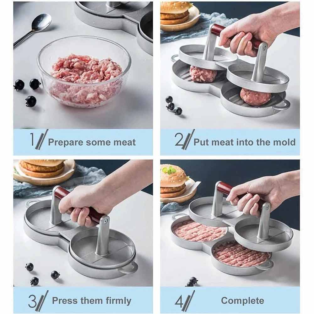 Double Burger Press Hamburger Maker – Non-Stick Aluminum Beef Patty Meat Tool for BBQ